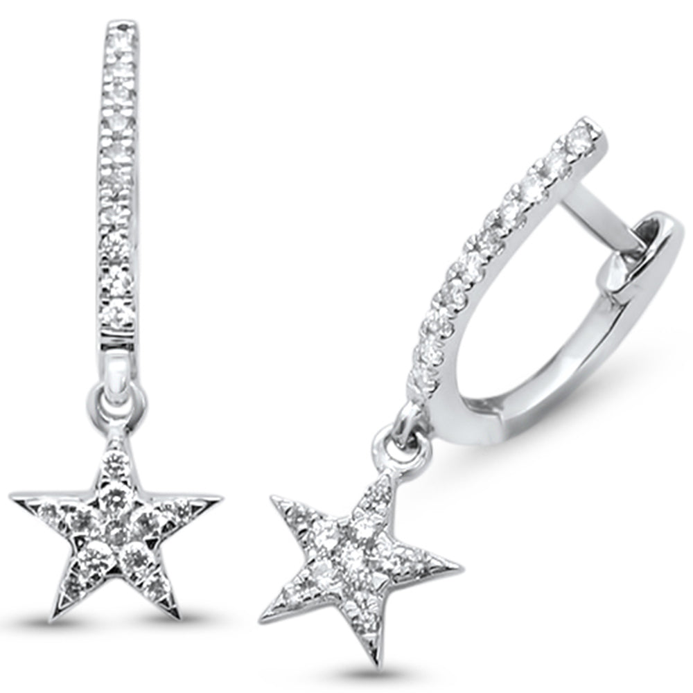 .30ct 14kt White GOLD Star Drop Dangle Diamond Earrings