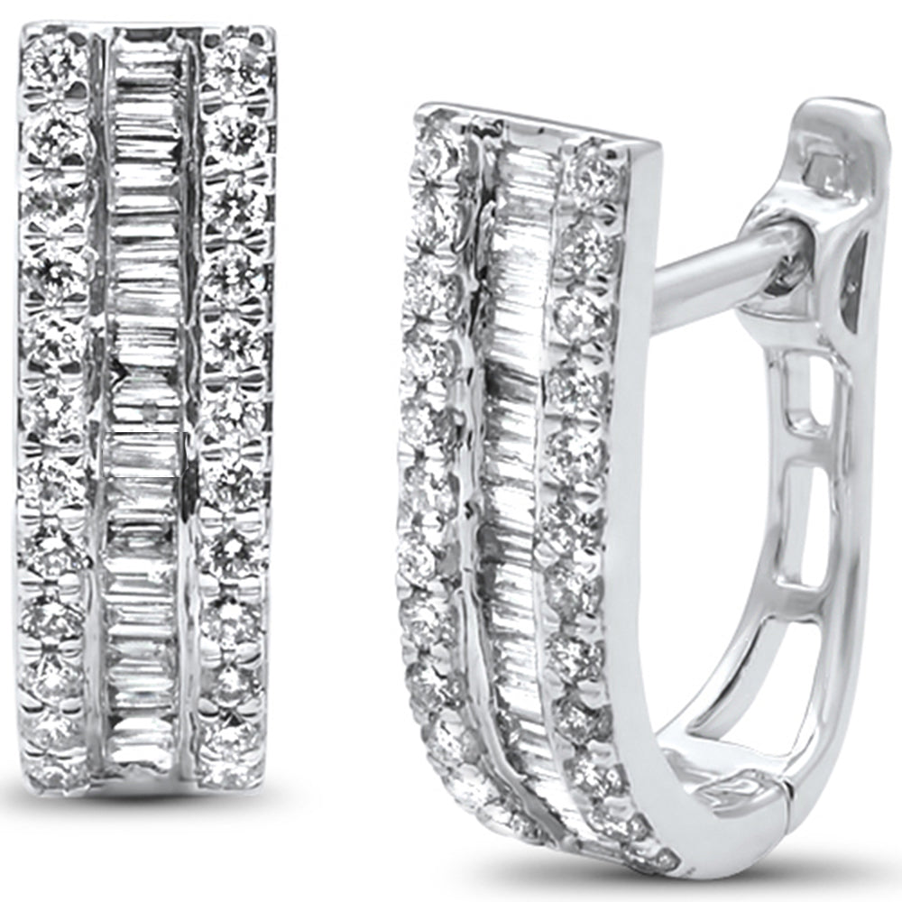 ''SPECIAL! .66ct 14kt White GOLD Baguette Diamond J Hoop Earrings''