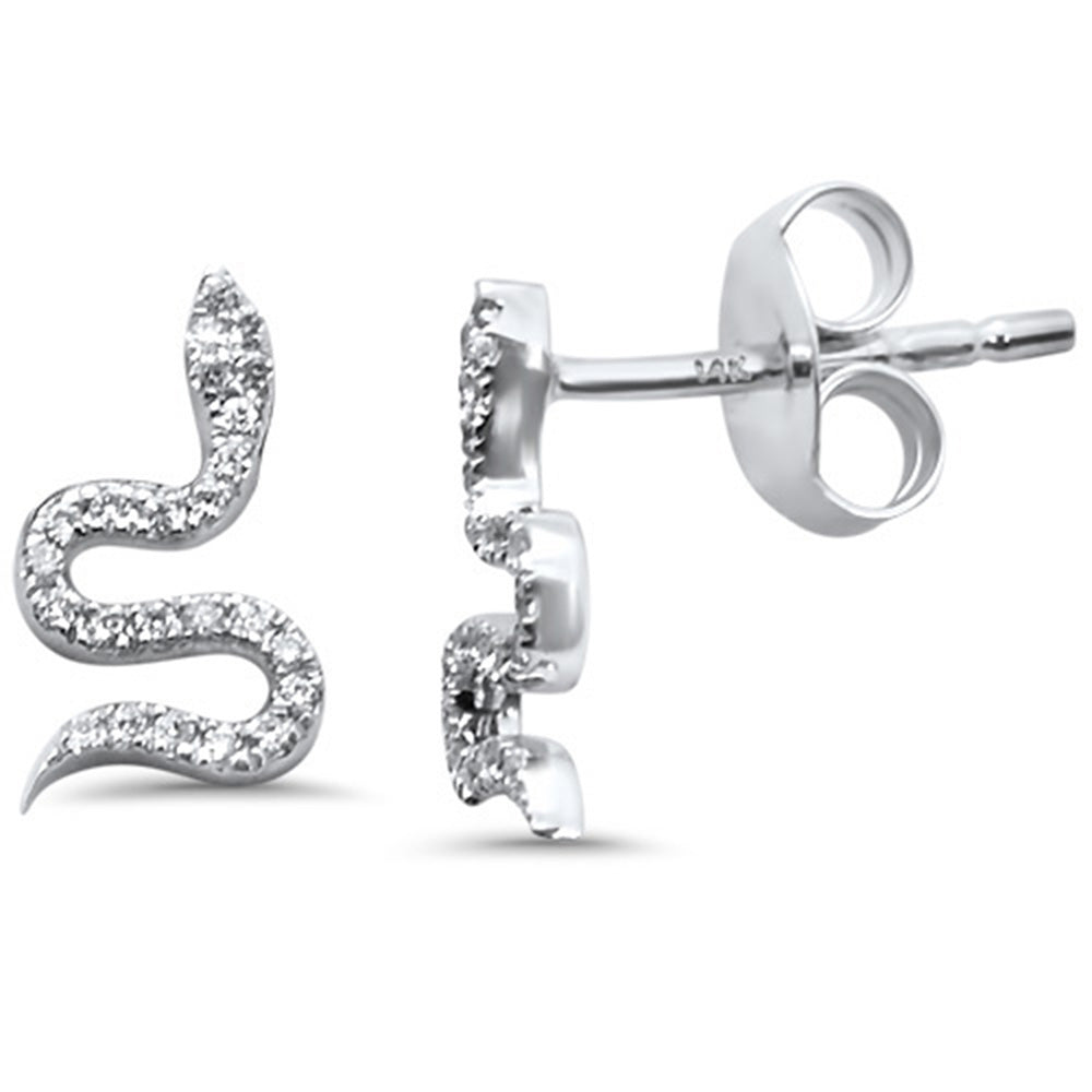 .09ct 14k White Gold Trendy DIAMOND Snake Serpent Stud Earrings