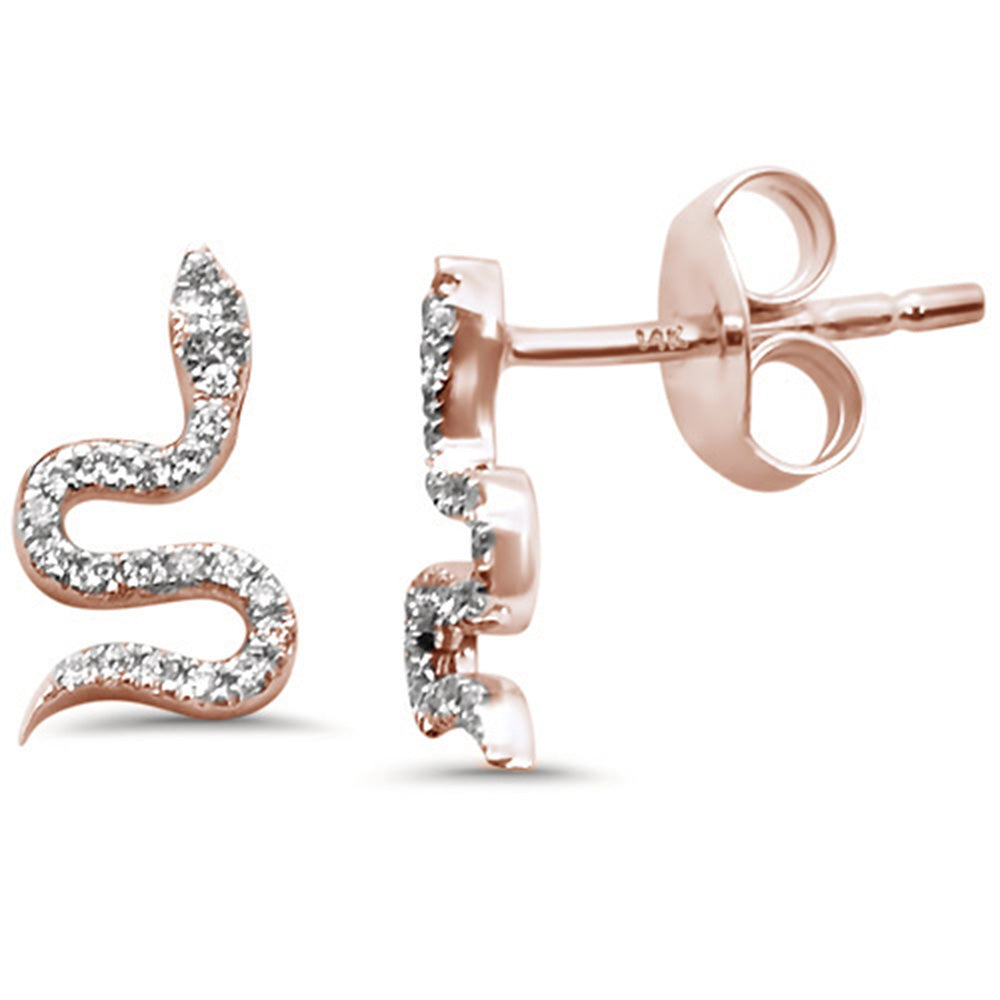 .10ct 14k Rose GOLD Trendy Diamond Snake Serpent Stud Earrings