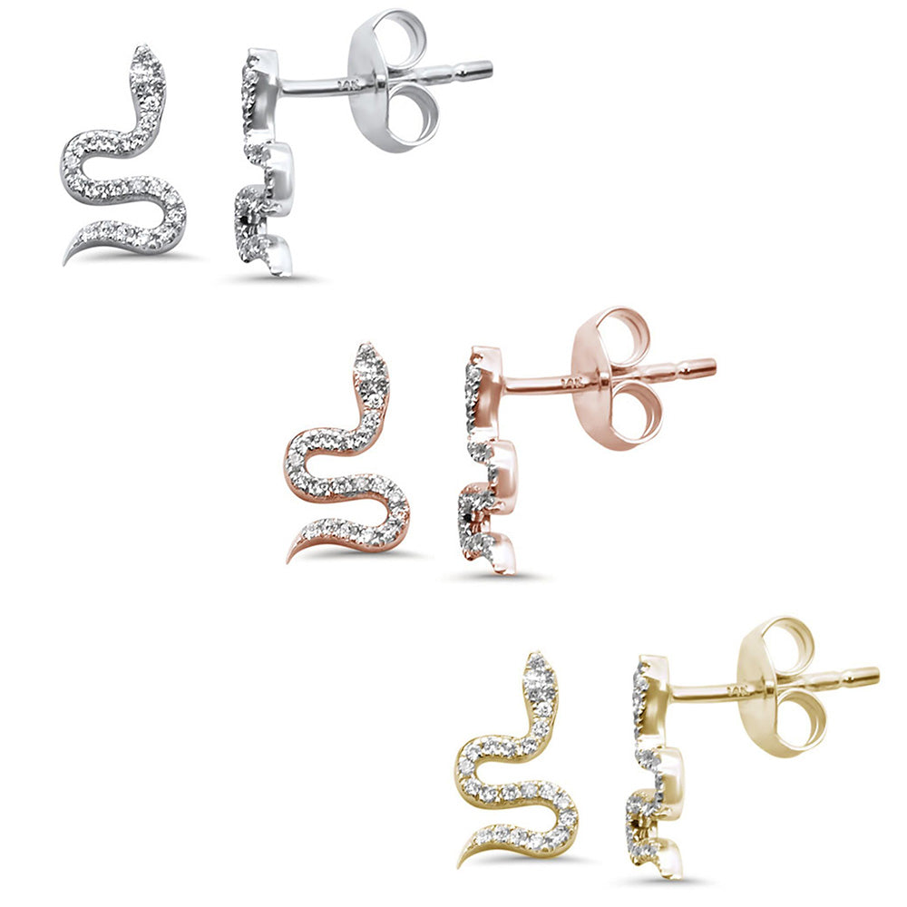 ''SPECIAL!  .09ct 14k Gold Trendy Diamond Snake Serpent STUD EARRINGS''