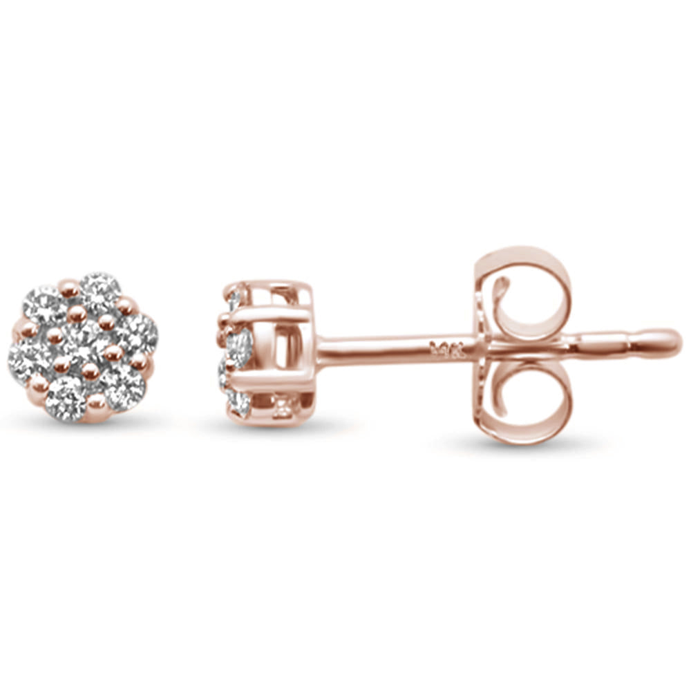 .15ct F SI 14K Rose Gold Round Cluster DIAMOND Stud Earrings