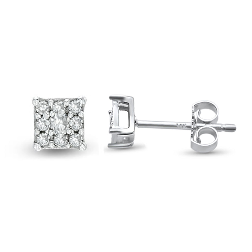 .20ct 14k White Gold Square Shape Diamond STUD EARRINGS