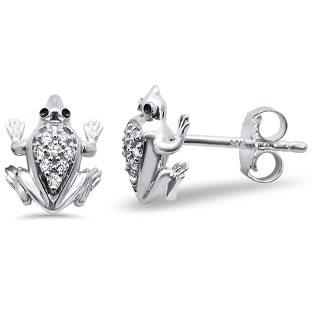 ''SPECIAL! .08ct 14k White GOLD Diamond Frog Stud Earrings''