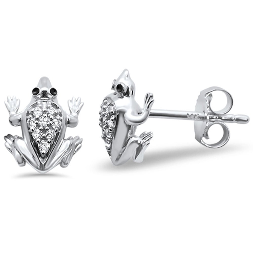 ''SPECIAL! .08ct 14k White Gold DIAMOND Frog Stud Earrings''