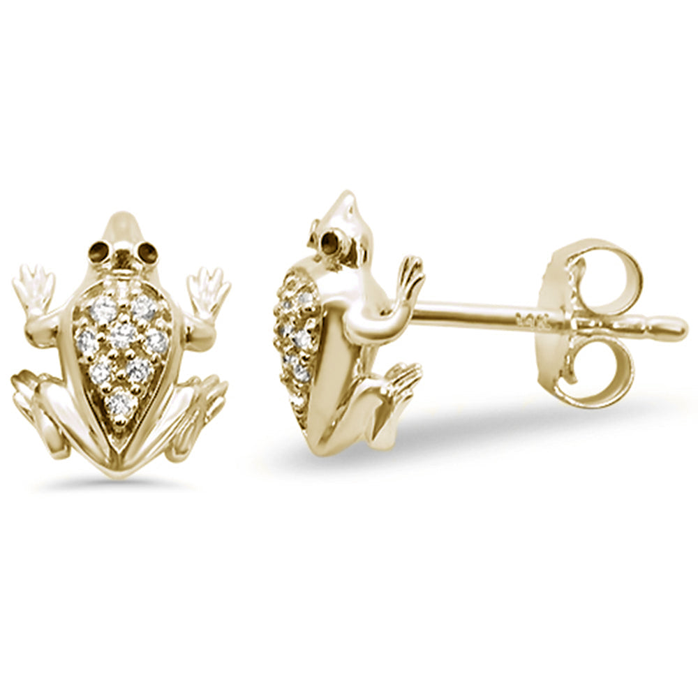 ''SPECIAL! .08ct 14k Yellow GOLD Diamond Frog Stud Earrings''