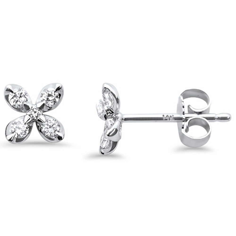 .25ct 14k White GOLD Flower Stud Diamond Earrings