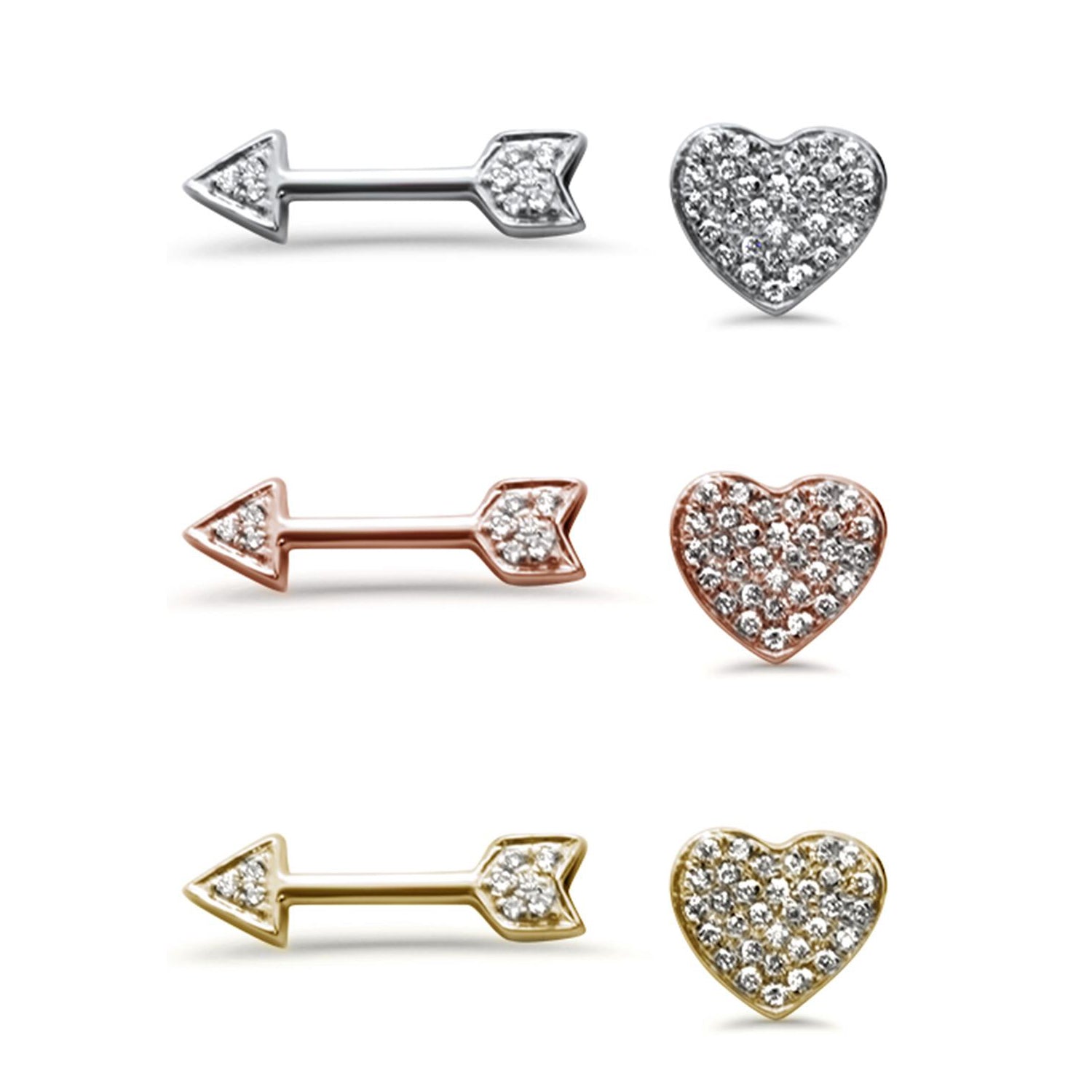 ''SPECIAL!  .07CT 14k Gold Heart & Arrow STUD Diamond EARRINGS''