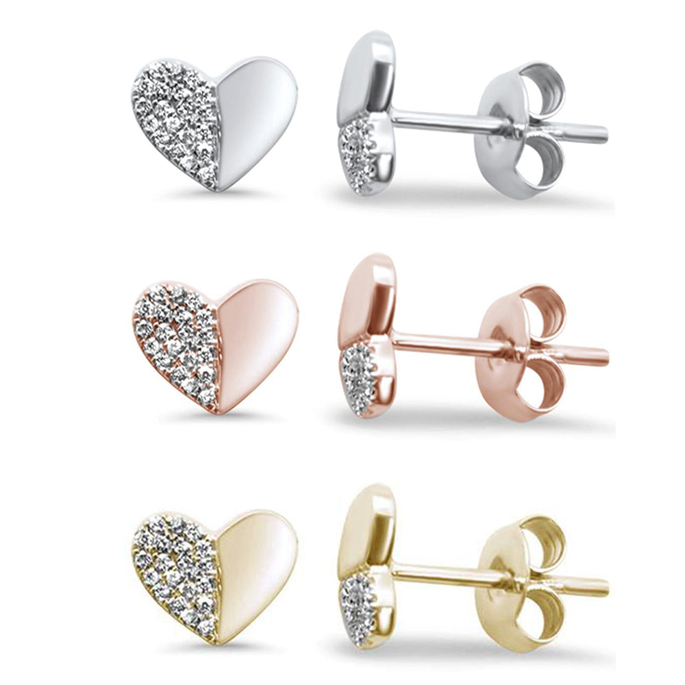 ''SPECIAL! .07ct 14k Gold Pave Heart Stud Diamond EARRINGS''