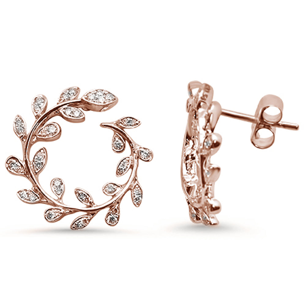 ''SPECIAL! .33ct 14K Rose GOLD Olive Leaf Round Modern Diamond Earrings''