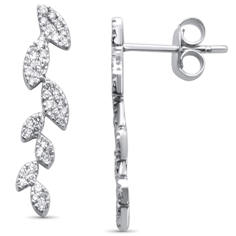 .34ct 14K White GOLD Leaf Drop Diamond Earrings