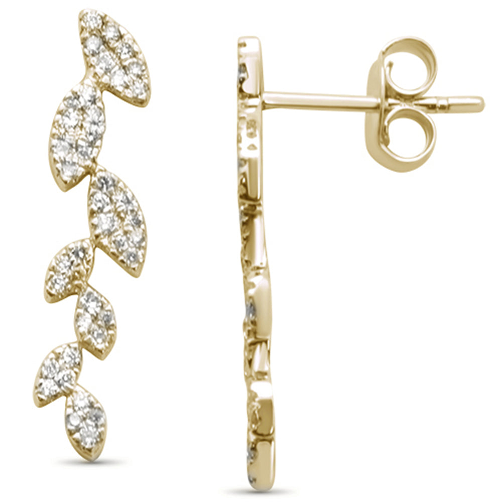 .33ct 14k Yellow GOLD Leaf Drop Diamond Earrings