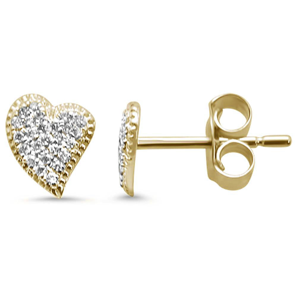 .09ct 14K Yellow Gold Pave Heart Modern DIAMOND Earrings