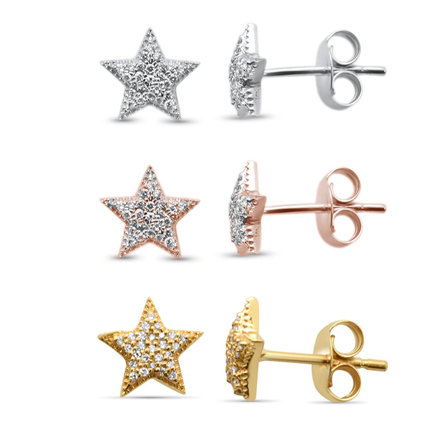 ''SPECIAL! .09ct 14KT Gold Trendy Micro Pave Star Diamond STUD EARRINGS''