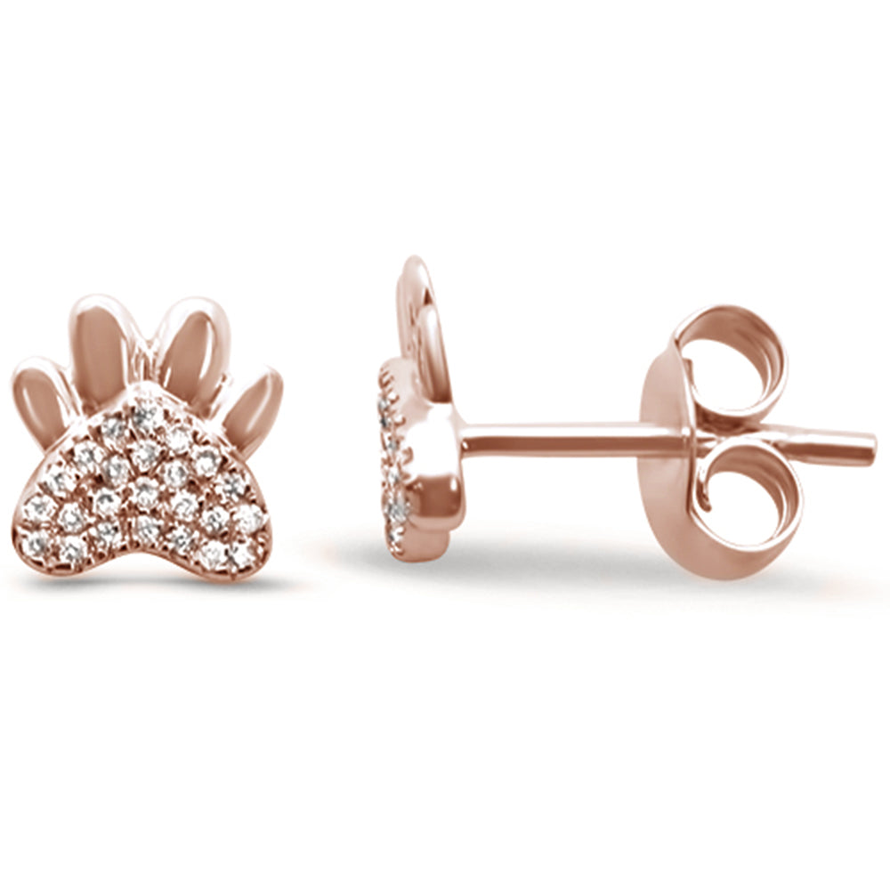 .08ct 14k Rose GOLD Cute Paw Print Diamond Stud Earrings