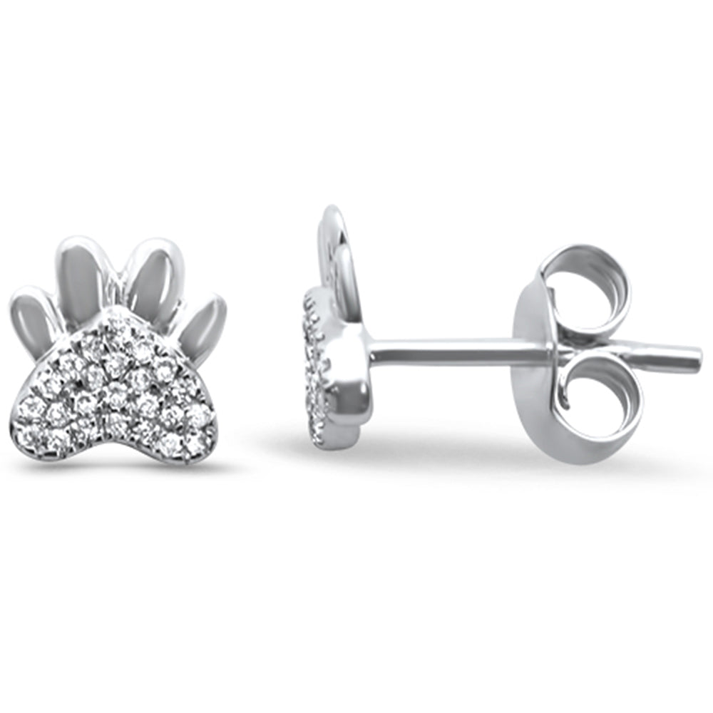 .08ct 14k White Gold Cute Paw Print Diamond Stud EARRINGS