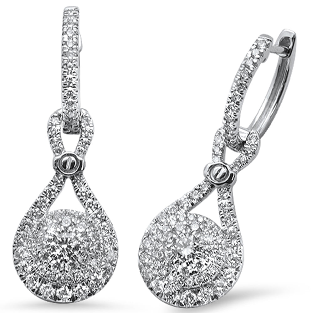 ''SPECIAL! 1.10ct 14K White GOLD Round Diamond Teardrop Shaped Earrings''