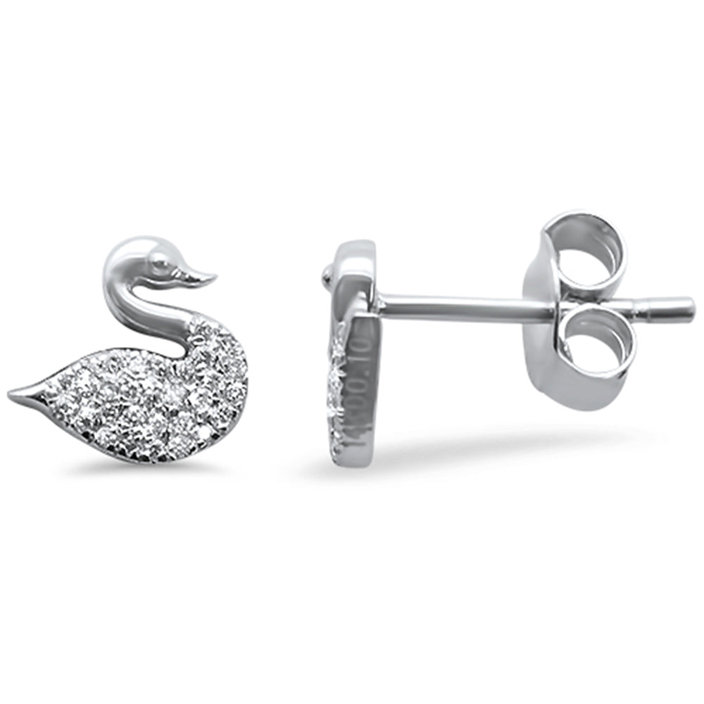 .10ct 14k White Gold DIAMOND Swan Stud Earrings