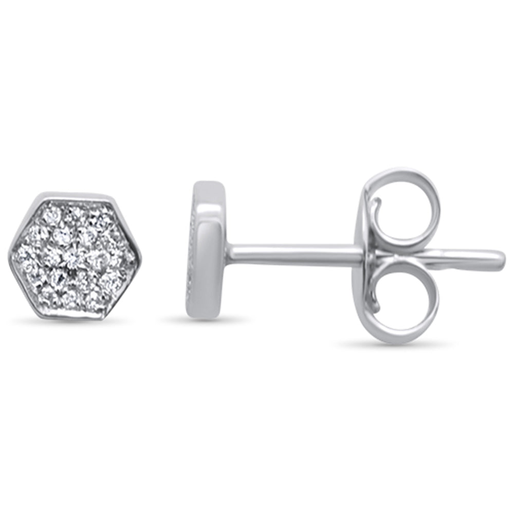 .06ct 14k White Gold Hexagon Shaped Diamond Stud EARRINGS