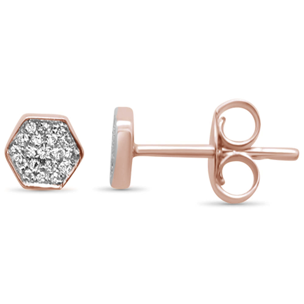 .07ct G SI 14K Rose GOLD Trendy Diamond Hexagon Shaped Earrings