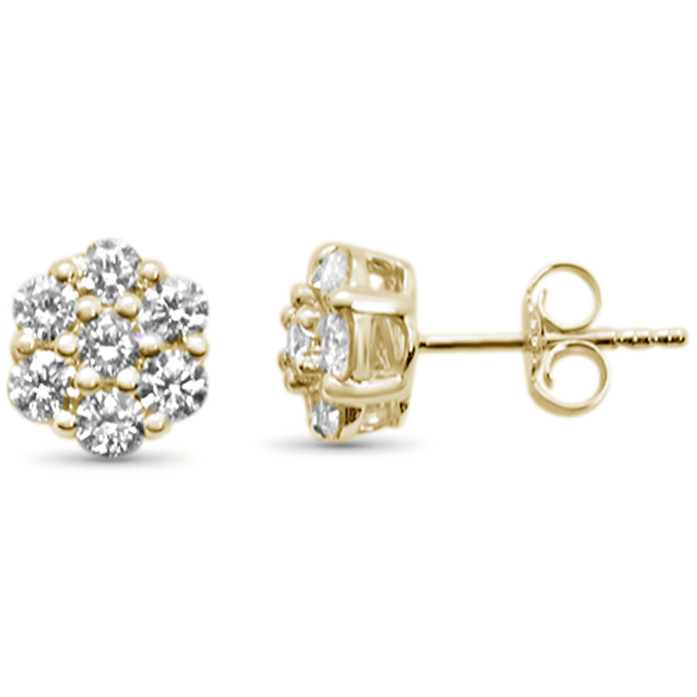 ''SPECIAL! 1.09ct 14KT Yellow GOLD Solitaire Stud Cluster Diamond Earrings''