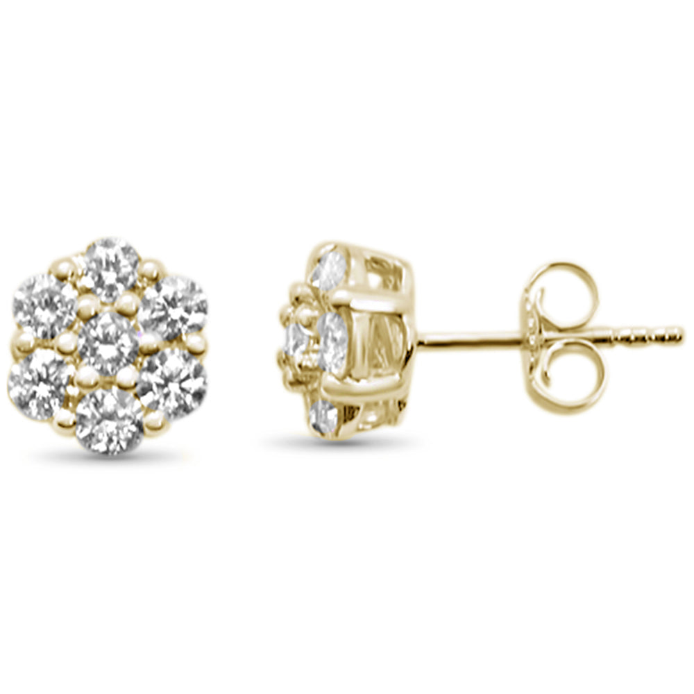 ''SPECIAL! 1.09ct 14KT Yellow Gold Solitaire STUD Cluster Diamond EARRINGS''