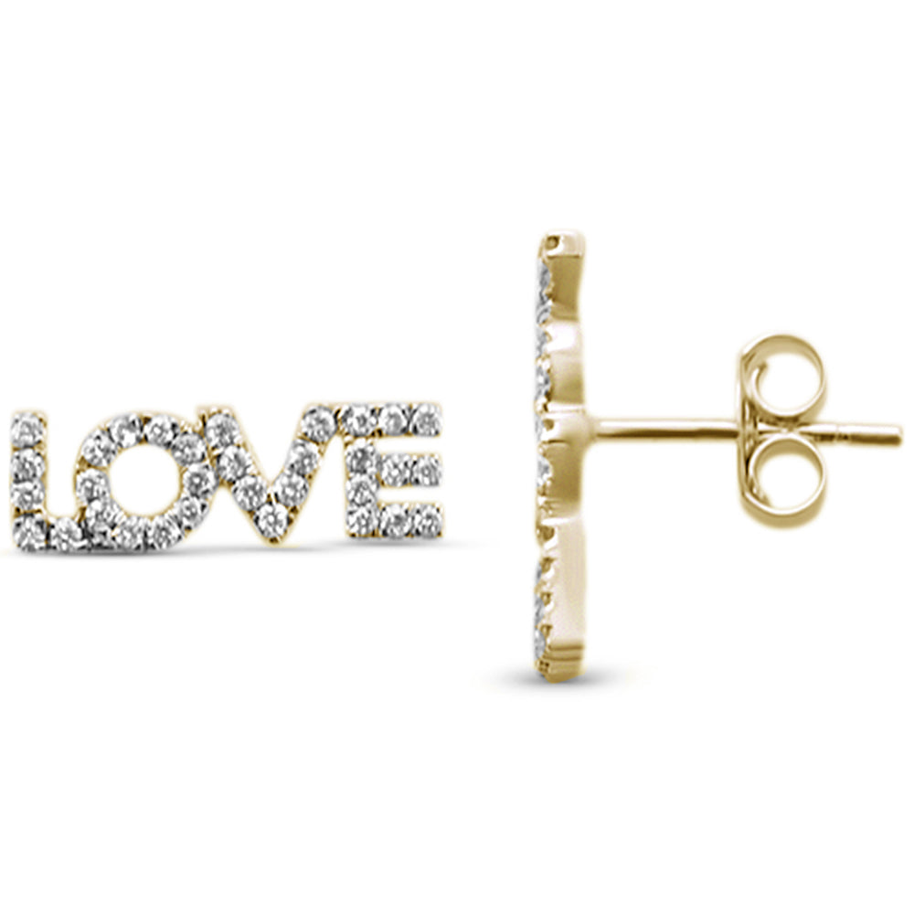 ''SPECIAL! .25ct 14KT Yellow GOLD Love Script Heart Trendy Diamond Stud Earrings''