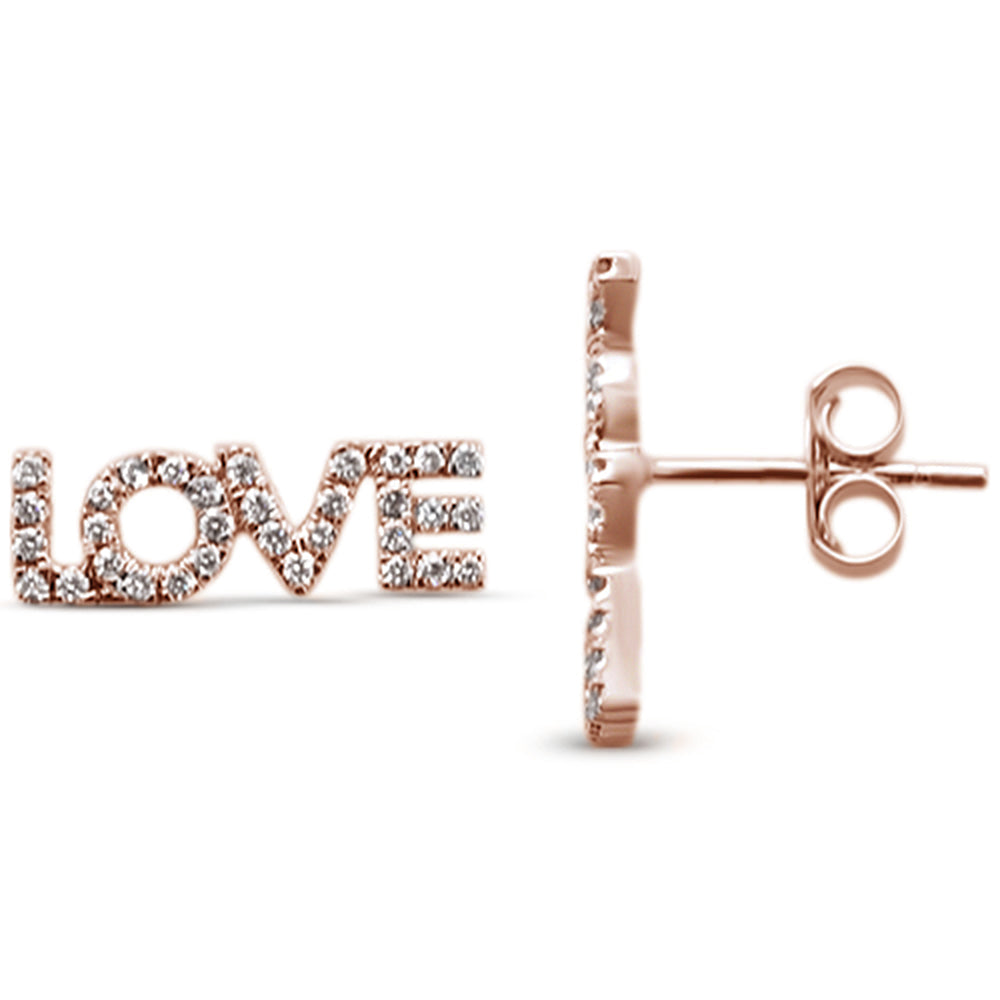 ''SPECIAL! .25ct 14KT Rose Gold Love Script Heart Trendy DIAMOND Stud Earrings''