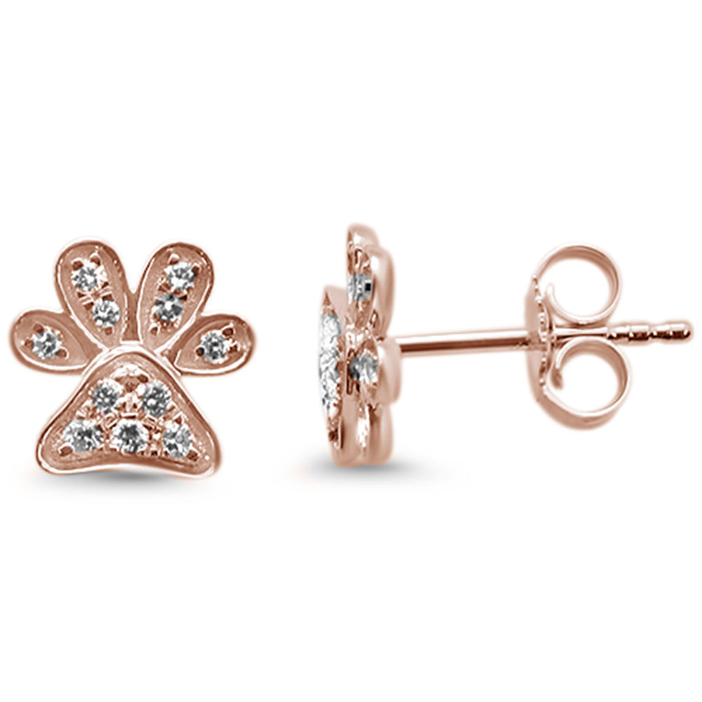 .16ct 14KT Rose Gold Trendy Paw Print Diamond Stud EARRINGS