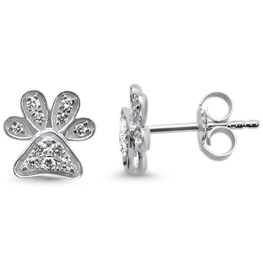 .16ct 14KT White Gold Trendy Paw Print Diamond STUD EARRINGS