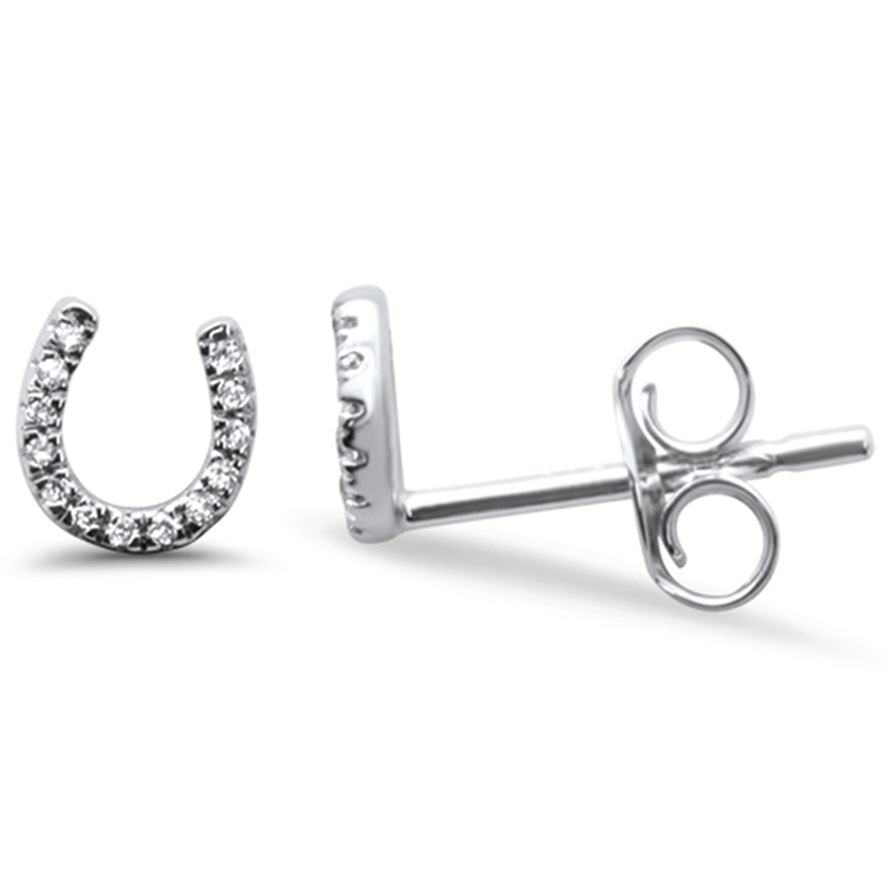 ''BEST DEAL! .05ct 14KT White Gold Horseshoe Good Luck Diamond STUD EARRINGS''