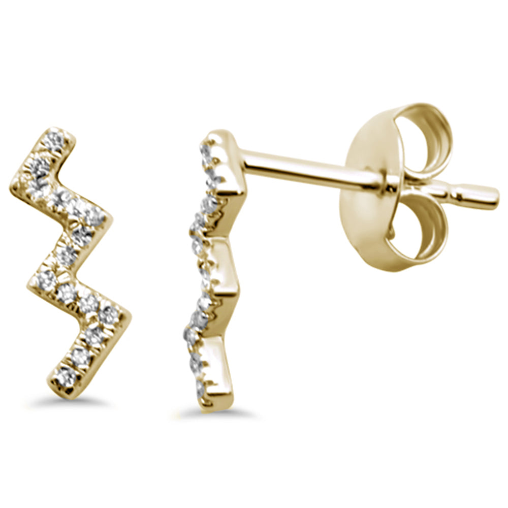 .07ct 14KT Yellow Gold Trendy Zig Zag DIAMOND Stud Earrings