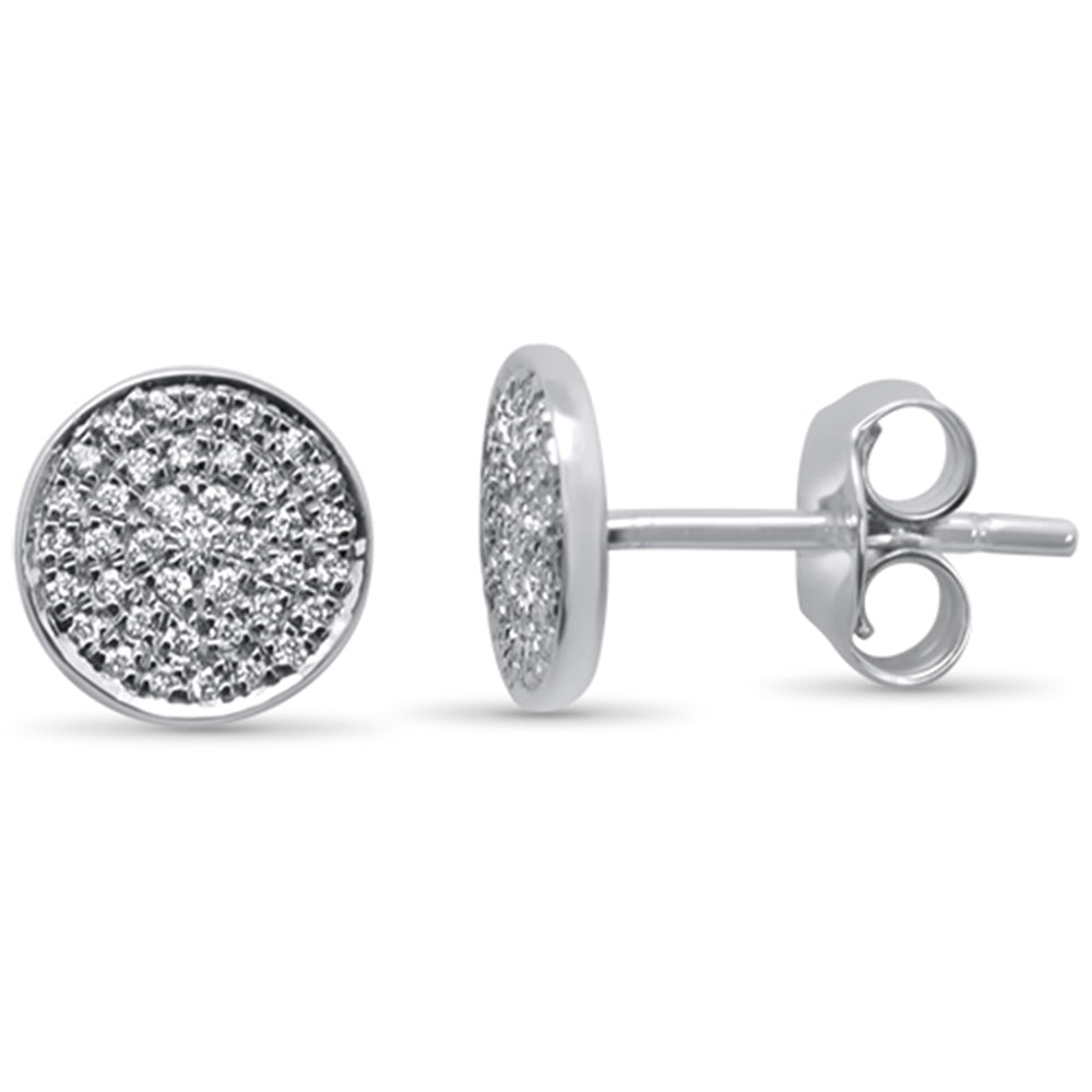 .13ct 14KT White Gold Pave Round Circle Disc Diamond Stud EARRINGS