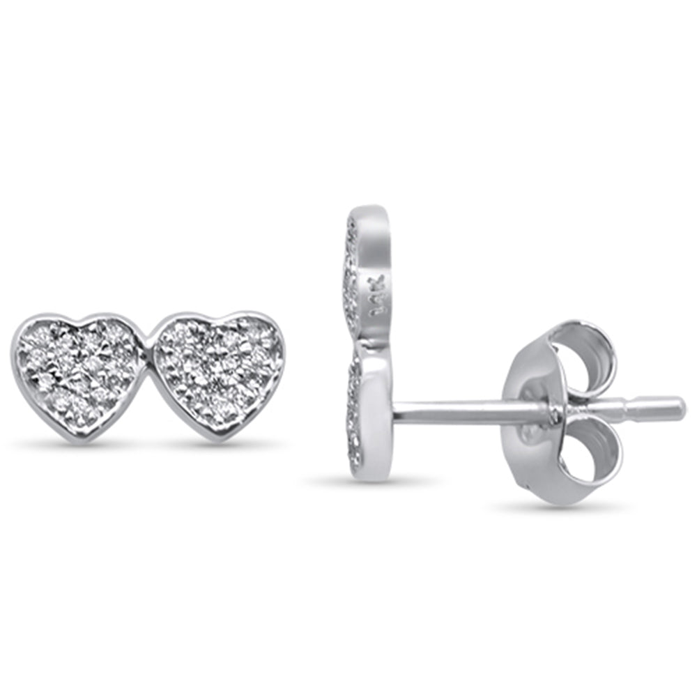 ''SPECIAL! .18ct 14KT White Gold Two Hearts Diamond STUD EARRINGS''