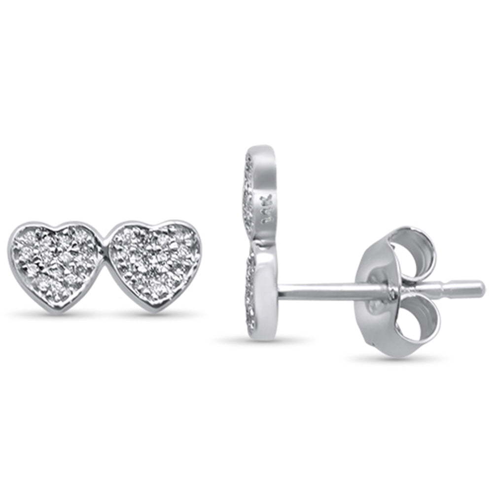 ''SPECIAL! .18ct 14KT White Gold Two Hearts DIAMOND Stud Earrings''