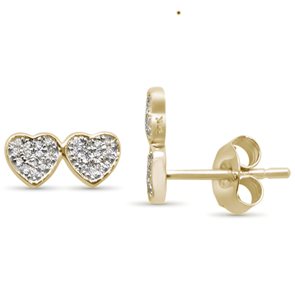 ''SPECIAL! .18ct 14K Yellow Gold Two Hearts DIAMOND Stud Earrings''