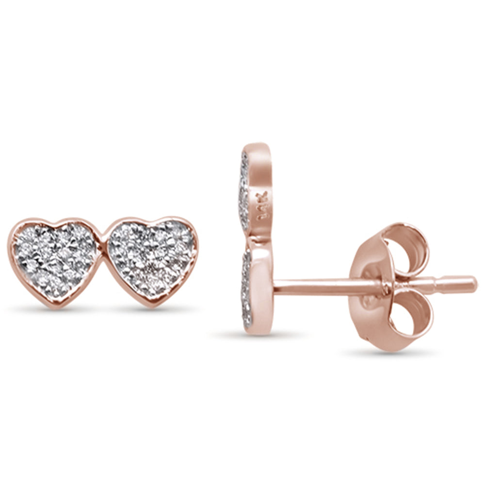''SPECIAL! .18ct 14K Rose Gold Two Hearts DIAMOND Stud Earrings''