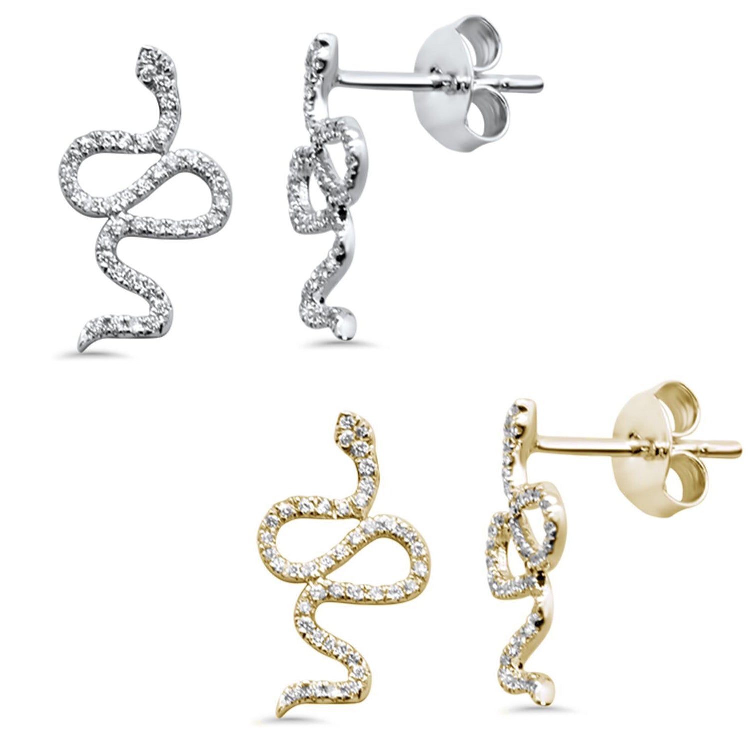 ''SPECIAL! .13ct 14KT Gold Trendy Serpent Snake DIAMOND Earrings''