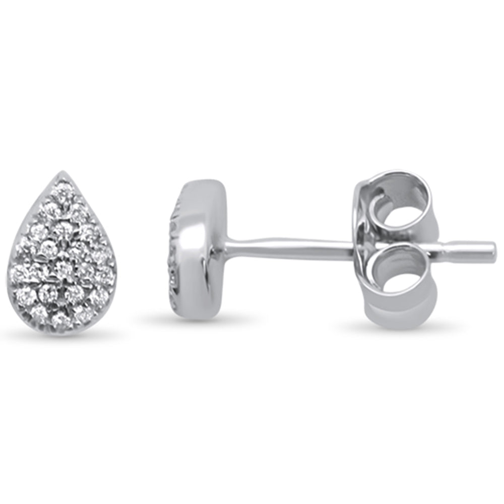 .08ct 14KT White Gold Trendy Pear Teardrop DIAMOND Stud Earrings