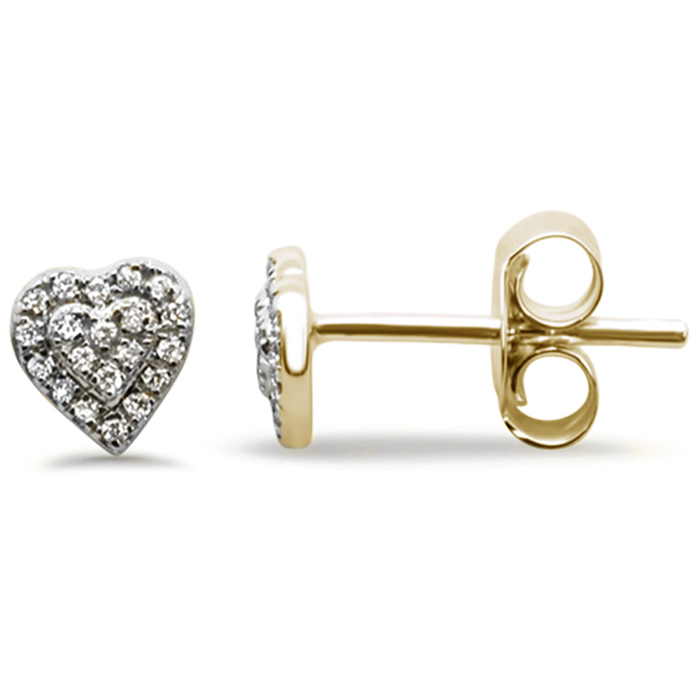 .13ct 14K Yellow GOLD Heart Stud Diamond Earrings