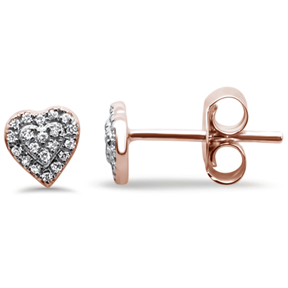 .13ct 14K Rose Gold Heart STUD Diamond EARRINGS