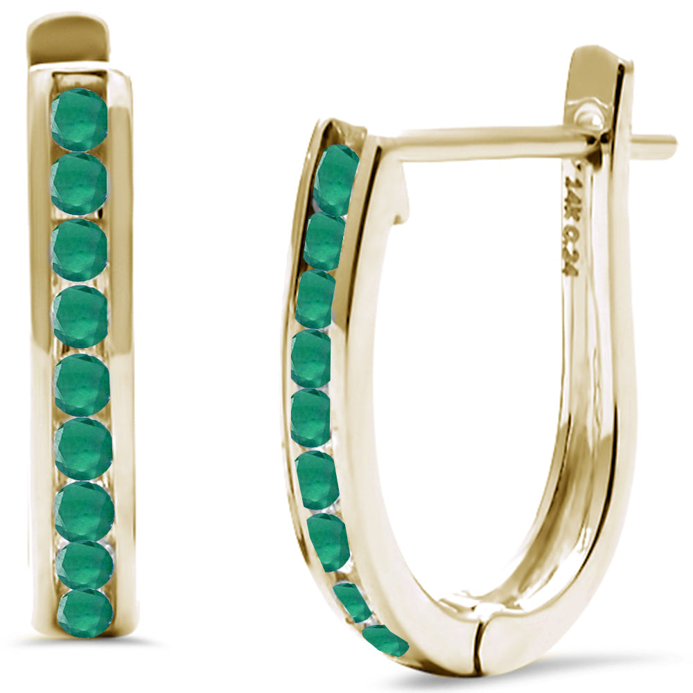 .15ct G SI 14K Yellow Gold Natural Emerald Gemstone J Hoop EARRINGS