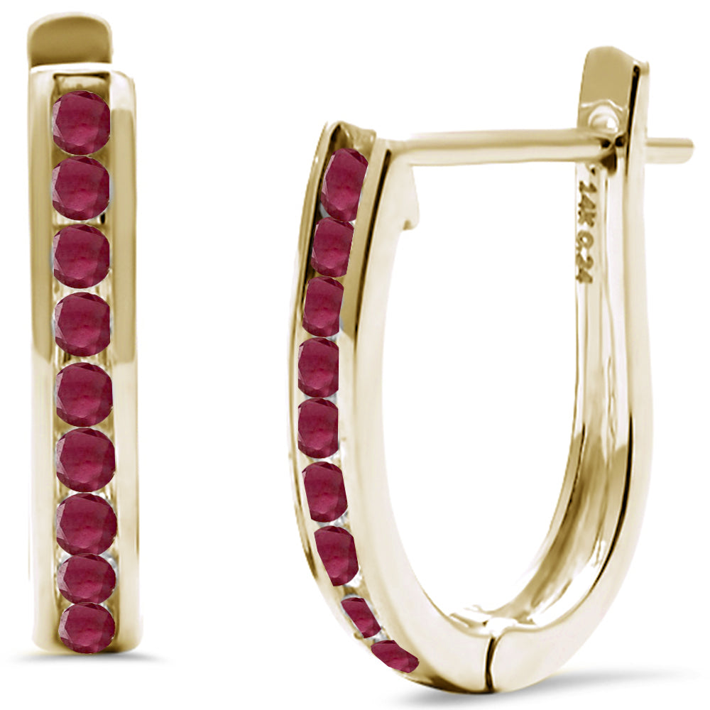 .21ct G SI 14K Yellow Gold Round Natural Ruby Gemstone J HOOP EARRINGS