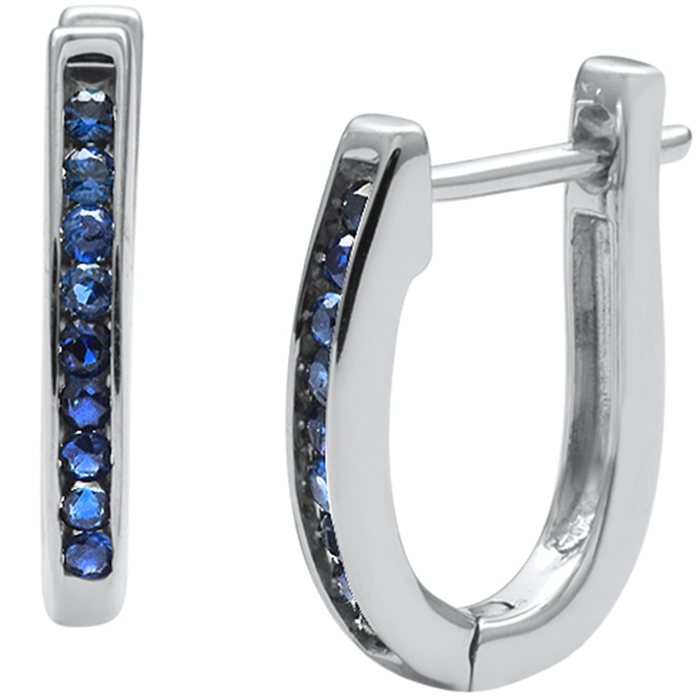 .29ct G SI 14K White GOLD  Blue Sapphire Gemstone J Hoop Earrings