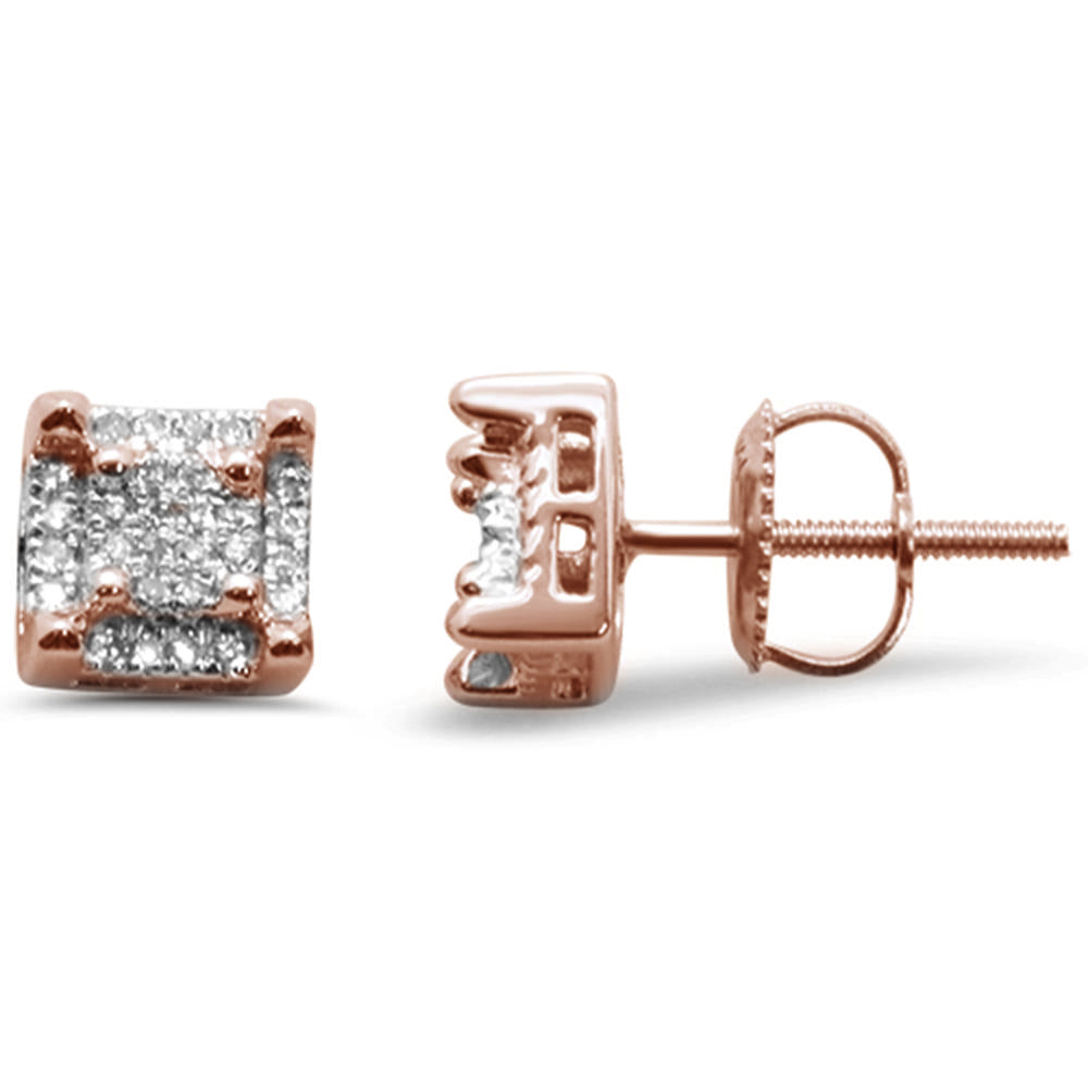 .15ct G SI 10K Rose Gold Square DIAMOND Micro Pave Stud Earrings