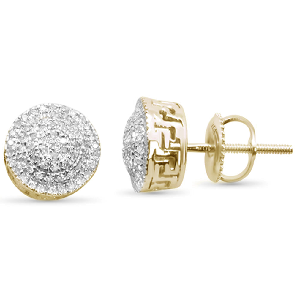 .24ct G SI 10K Yellow Gold Round DIAMOND Micro Pave Greek Key Design Stud Earrings