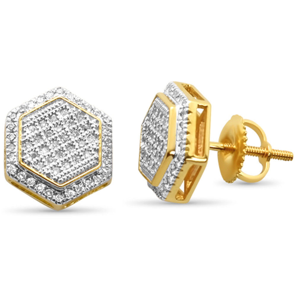 .27ct G SI 10K Yellow GOLD Sextagon Shape Micro Pave Diamond Earrings