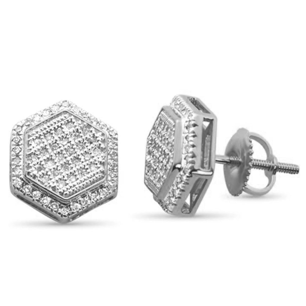 .26ct G SI 10K White Gold Sextagon Shape Diamond Micro Pave STUD EARRINGS