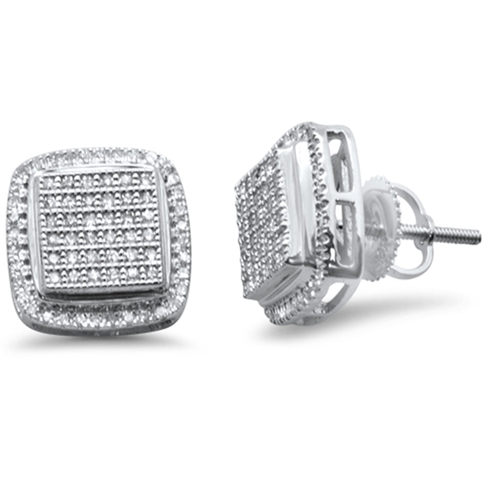 .32ct G SI 10K White Gold Square Shape Diamond Micro Pave Stud EARRINGS