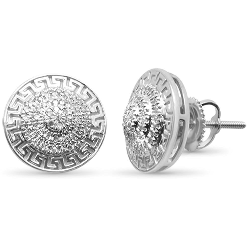 .20ct G SI 10K White Gold Round Diamond Greek Key Design Micro Pave Stud EARRINGS